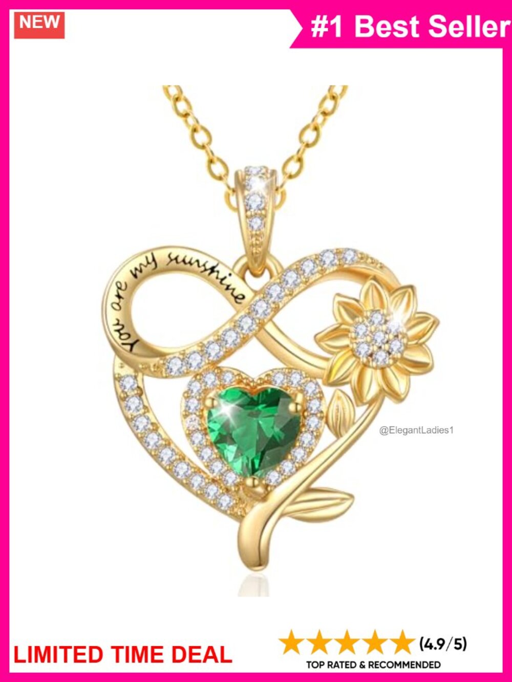 14K Gold Plated Sunflower Heart Birthstone Pendant Necklace